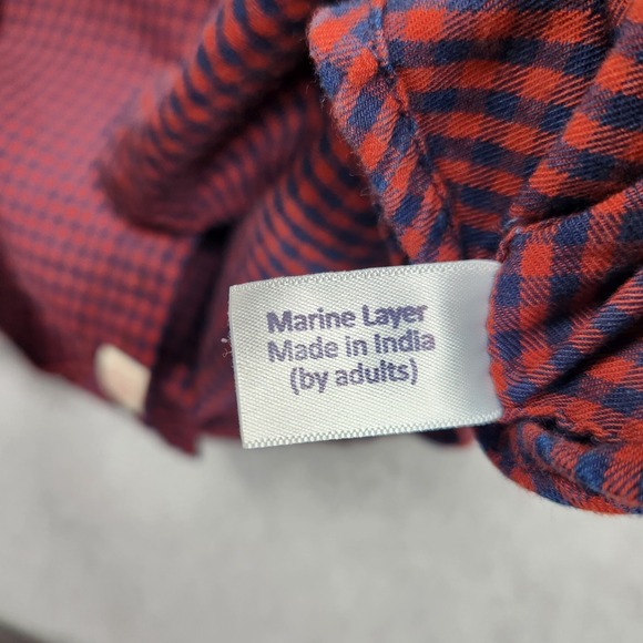 Marine Layer Shirt Mens Medium Red Blue Plaid Stretch Pocket Outdoors Huckberry - Picture 7 of 11